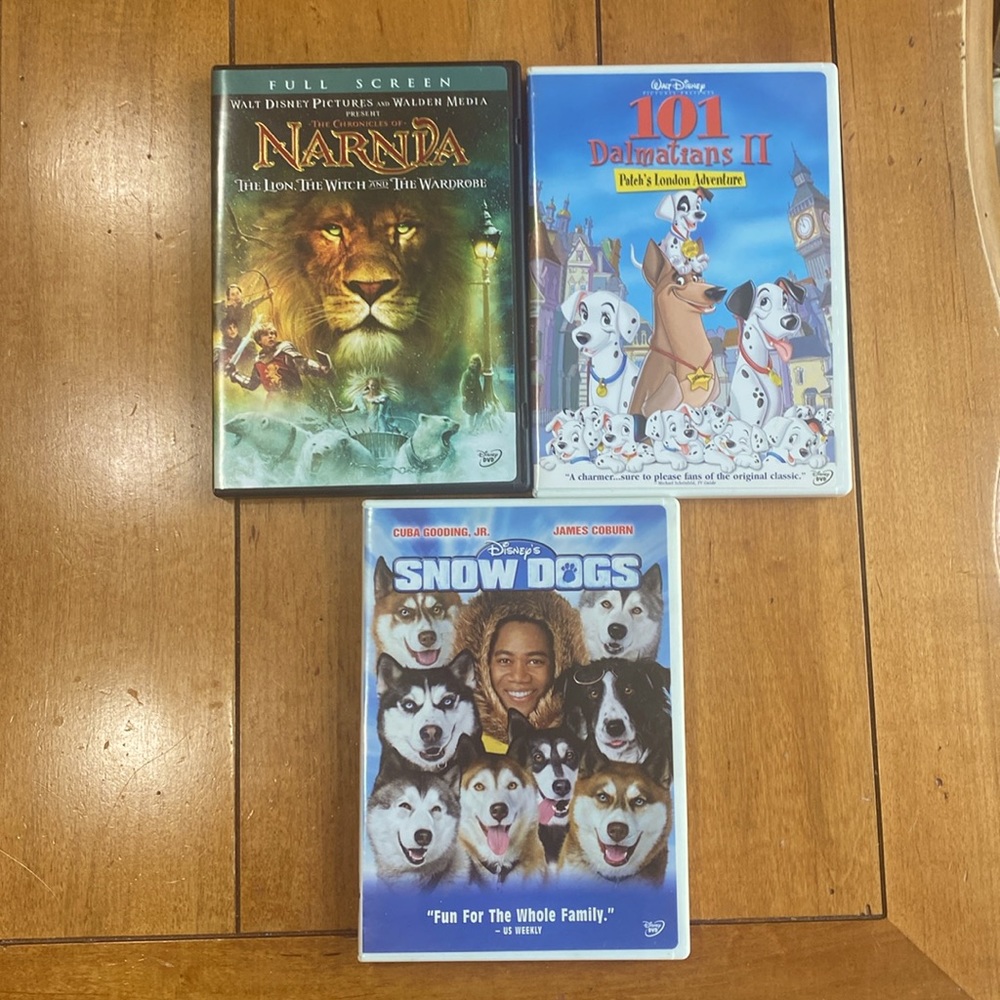 3-Disney DVD’s. Narnia, 101 Dalmations, Snow Dogs